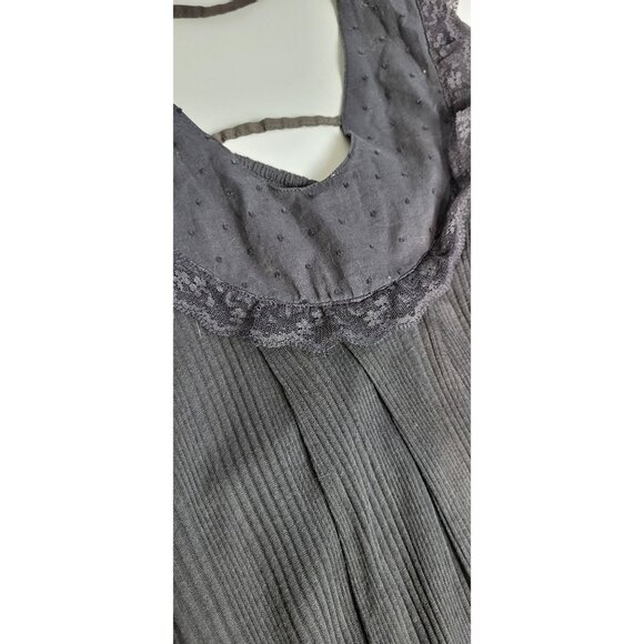 Free People New Romantics Gray Ribbed Lace Draped Tank Top Size Small - Picture 10 of 10